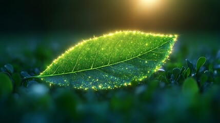 Obraz premium Glowing Green Leaf Resting on Lush Greenery