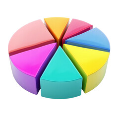 Obraz premium Colorful geometric shapes arranged in pie chart design, showcasing vibrant hues like pink, yellow, green, and blue. Ideal for educational or decorative purposes