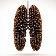Brown Voxel Lungs 3D Render Detailed Alveoli Structure on White