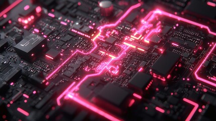Obraz premium Glowing Circuit Board Close-up, Tech Background
