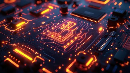 Obraz premium Glowing Circuit Board Closeup Technology Background (1)