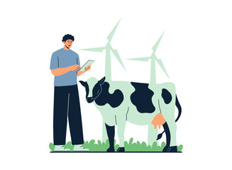 Illustration of an Modern Farming Technology Monitoring Cow