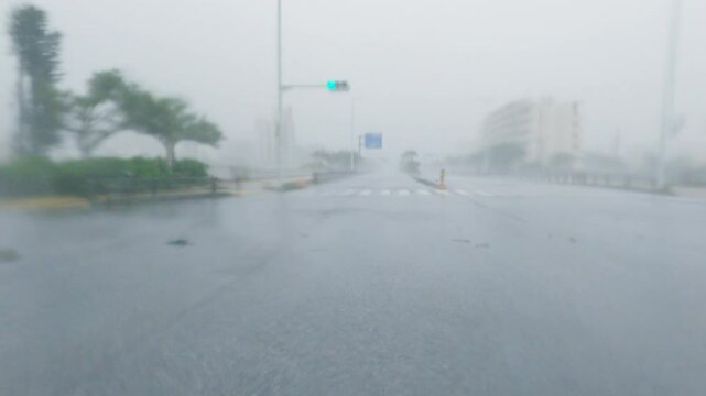 Driving In Extreme Weather Conditions Of Hurricane Eyewall - Khanun