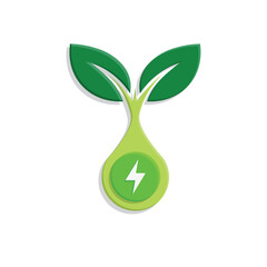 sustainable icon. green energy vector. tree and lightning symbol. reuse, recycle, net zero, green energy, eco friendly concept. Simple 3D design style