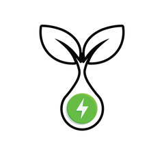 sustainable icon. green energy vector. tree and lightning symbol. reuse, recycle, net zero, green energy, eco friendly concept. Mixed design style