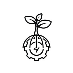 sustainable icon. green energy vector. tree and lightning symbols on the gear. reuse, recycling, net zero, green energy, eco friendly concept. Line design style