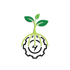 sustainable icon. green energy vector. tree and lightning symbols on the gear. reuse, recycling, net zero, green energy, eco friendly concept. Mixed design style