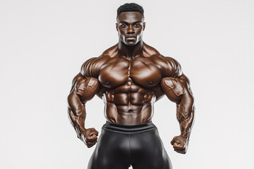 Portrait of bodybuilder with muscular isolated on white background, African man with strong muscle.