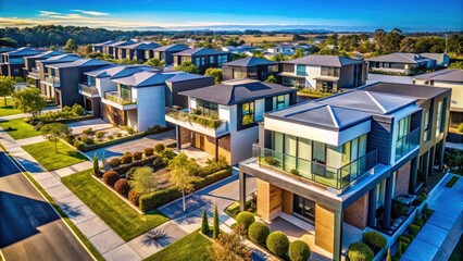 Fototapeta premium Aerial View: Victorian Steel Frame Homes, Australia - Modern Residential Construction