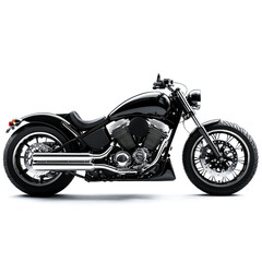Fototapeta premium Black Custom Chopper Motorcycle: Chrome, Speed, and Power on the Open Road