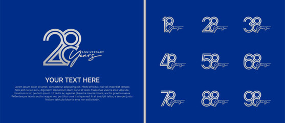 logo anniversary set. silver color with handwriting on blue background for special event