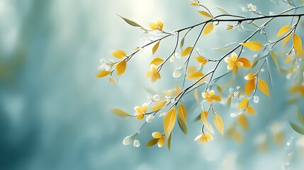 Delicate Yellow Blossoms on a Branch in Soft Light
