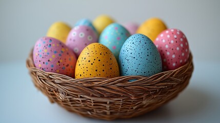 Vibrant Decorative Basket of Colorful Easter Eggs for Festivity