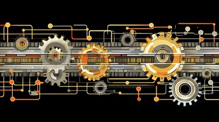 Obraz premium Abstract Technology Gear Mechanism Interconnected System Network Digital Innovation