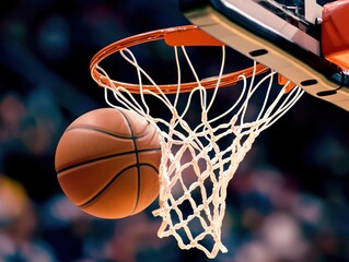 Fototapeta premium Basketball Bouncing Towards The Hoop In A Dynamic Sports Moment