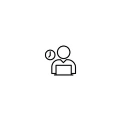 flexible schedule work icon, worker hours, punctual business man, part time job, remotely at the computer, thin line symbol on white background - editable stroke vector
