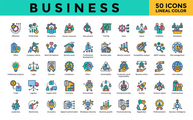 Business icon set with efficiency, productivity, workforce, human resources, recruitment, training, skills, talent, employee, workplace icon. Simple lineal color vector 
