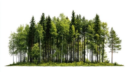 Lush green forest isolated on white; nature background