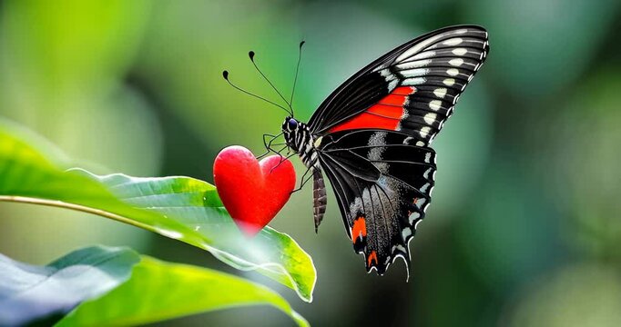 Butterfly Landing on Heart Leaf