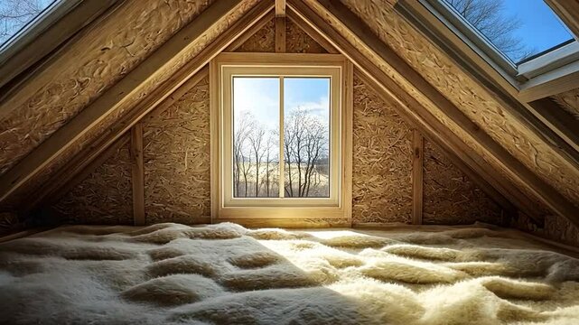 Cozy attic with natural light streaming through windows, showcasing serene landscape