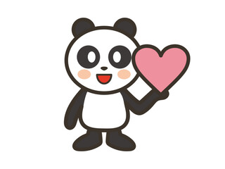 片手でハートマーク持つかわいいパンダのイラスト