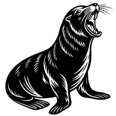  Sea lion isolated over white vector art illustration