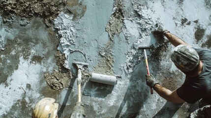 Applying Plaster to Wall with Rollers and Trowels for Construction Projects