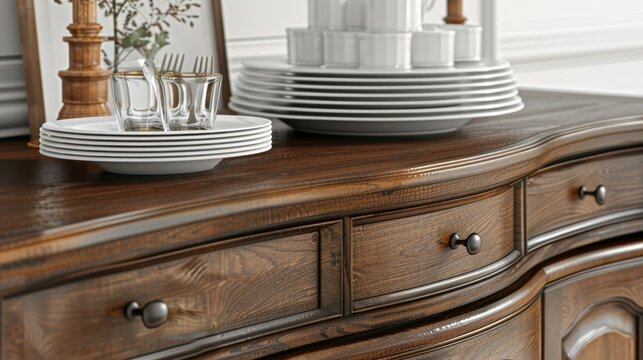 Buffet Table: In dining rooms, a buffet table functions as storage for dishes, flatware, and glassware, and serves as a place for food during family meals or parties.
