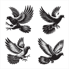Vector silhouette pigeon flying