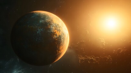 Naklejka premium Exoplanetary atmospheres colorful atmosphere of an artists impression of a vibrant planet orbiting a distant star
