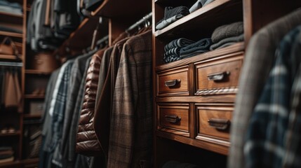 Fototapeta premium Wardrobe: A wardrobe provides tall, enclosed storage for clothes, often including hanging space, shelves, and drawers for optimal organization and easy access. 