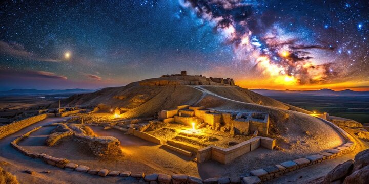 Karahan Tepe Neolithic Site Aerial Night Photography, Sanliurfa Turkey - Starry Sky, Ancient Ruins