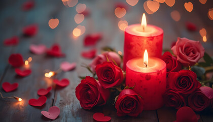 Candles and Roses with Heart Decorations