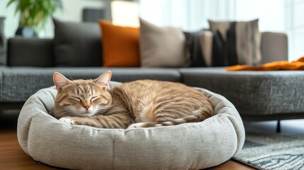 A serene cat sleeping in a cozy bed.