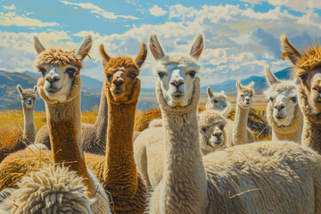 Obraz premium Bunch of alpacas on a farm