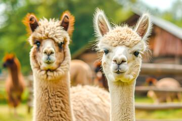 Obraz premium Bunch of alpacas on a farm