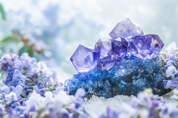 Obraz premium Beautiful Amethyst Crystals on a Bed of Delicate Purple Flowers