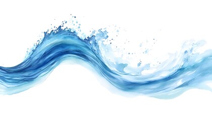 Watercolor painting depicts a dynamic wave on a white background