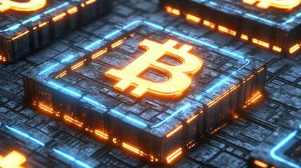 Abstract Bitcoin Cryptocurrency Digital Currency Blockchain Technology Futuristic Concept Glow