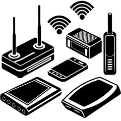  Set of wireless isolated white background 