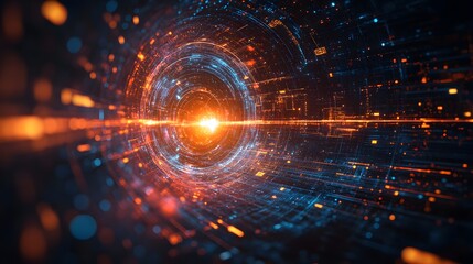 Fototapeta premium Digital cosmos comes alive in vivid colors shot illuminating a dark tunnel scene