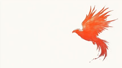 Obraz premium Vibrant red phoenix soaring against a minimalistic background, symbolizing rebirth and strength