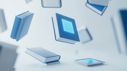 Floating books symbolizing knowledge and learning.