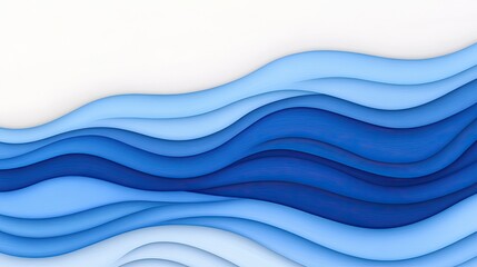 Fototapeta premium Abstract blue waves flowing in layers against a soft white background, evoking calmness
