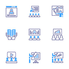Training icon set. Bold line style. Duotone colors. Editable stroke. traffic, training, presentation, class, analysis, lecture, conference, training, trainingcourse
