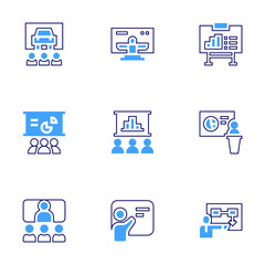 Training icon set. Bold line style. Duotone colors. Editable stroke. conference, training, onlinetraining, teaching, business, coach