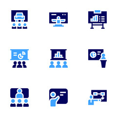 Training icon set. Bold style. Duotone colors. conference, training, trainingcourse, onlinetraining, business