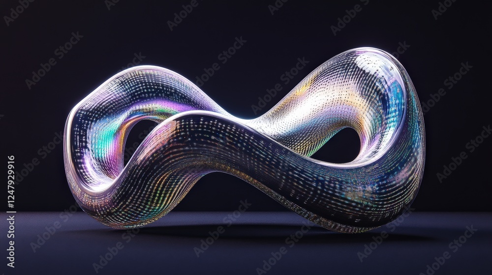 Poster abstract three-dimensional shape with colorful light reflections