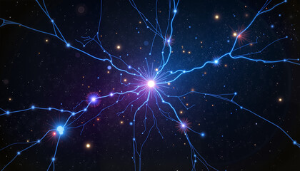 Obraz premium Abstract representation of neural connections illuminated in vibrant blue against a starry background.