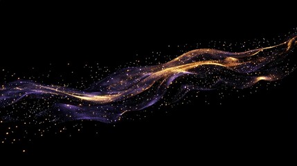 Fototapeta premium Ethereal Golden Particles Flowing Through Dark Purple Background